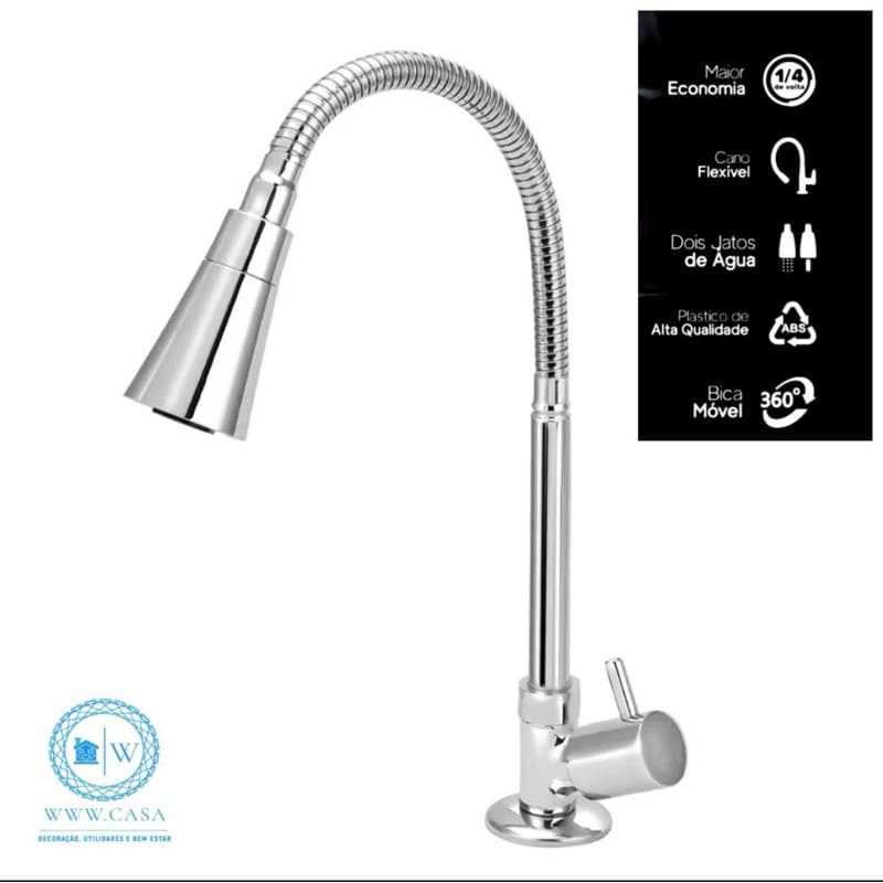 Torneira de Cozinha Parede Gourmet Flexível 2 Jatos 1/4 de Volta Metal