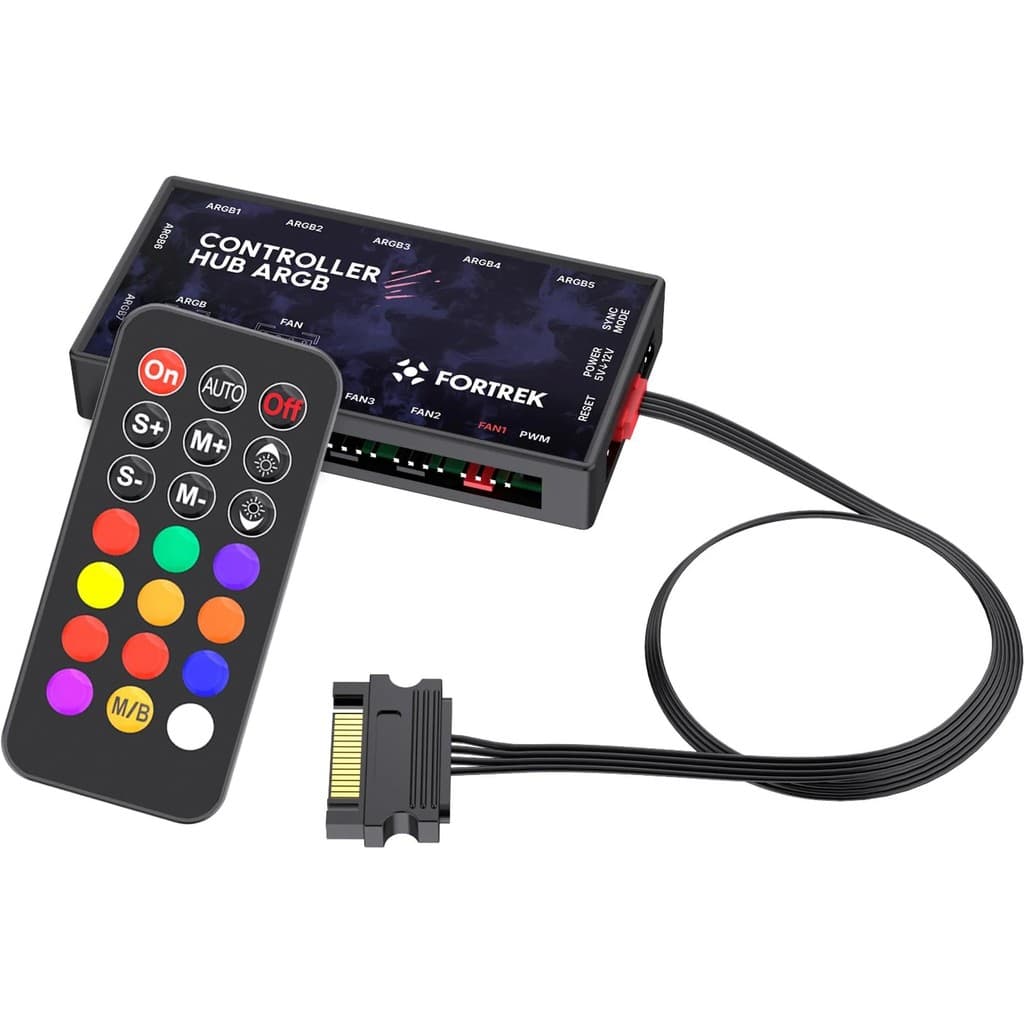Controladora Hub Argb 3 Pinos 5v Fan Pwm e Fita LED C/ Controle Remoto 15 Portas Fortrek Controller