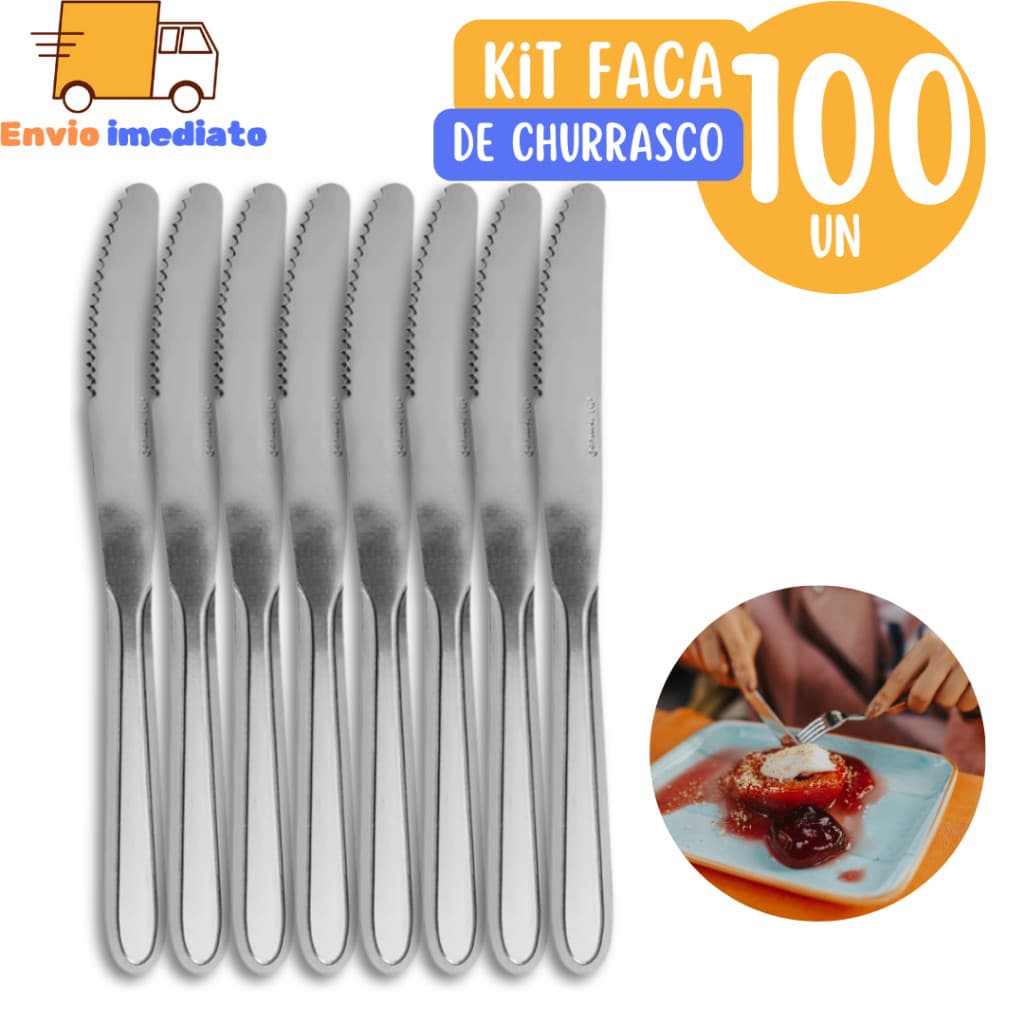 Kit com 100 unidades Facas em Aço Inox 21cm para Restaurantes Buffet Casa Bares