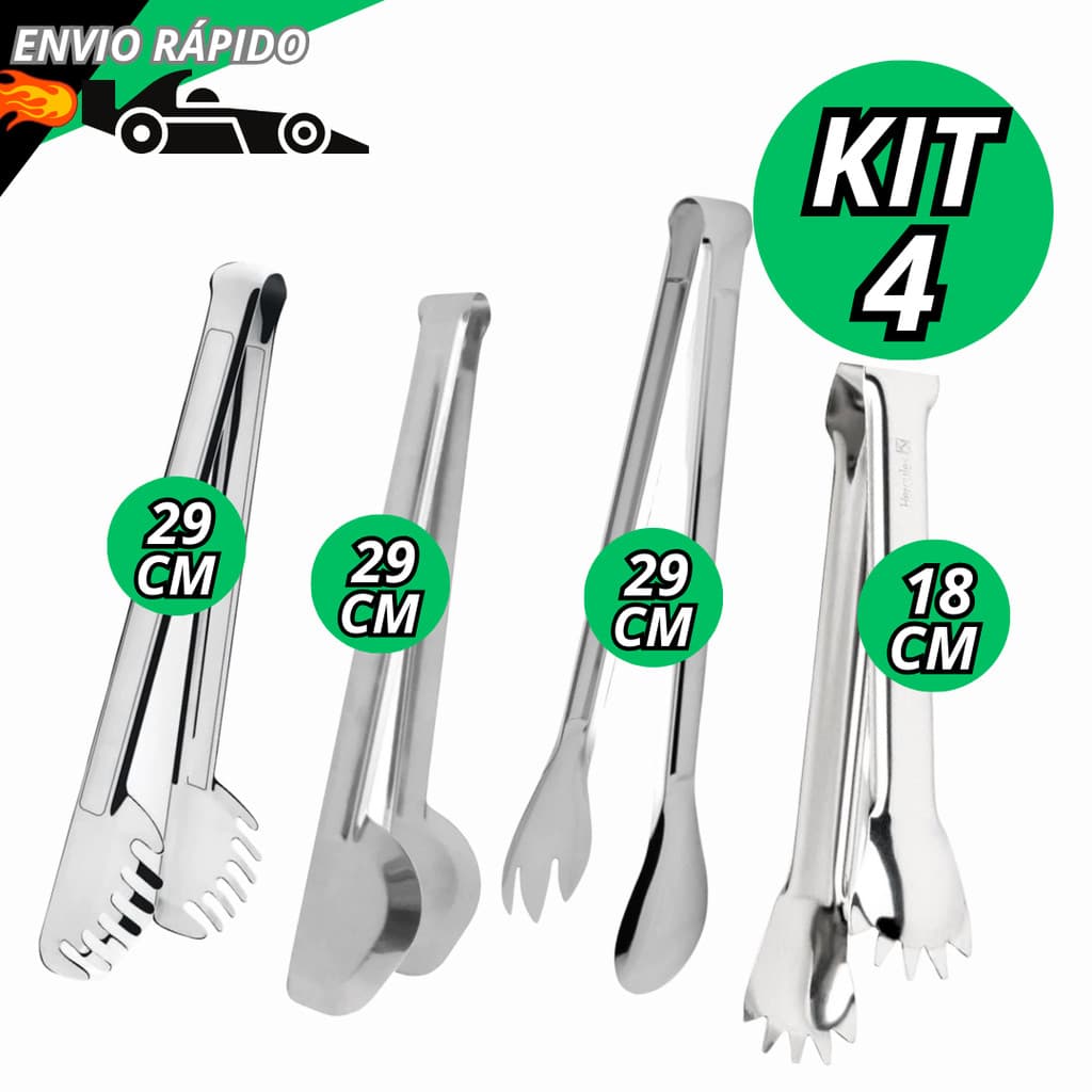 Kit Pegador Cabo Longo Pegadores Universal Massa E Salada 29cm  Aço Inox Para Cozinha Restaurante