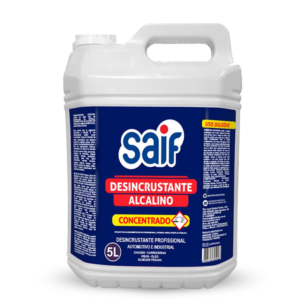 Desincrustante Alcalino Concentrado Saif 5L, Saif, Desincrustante Líquido Profissional Concentrado De Uso Geral, Azul, A