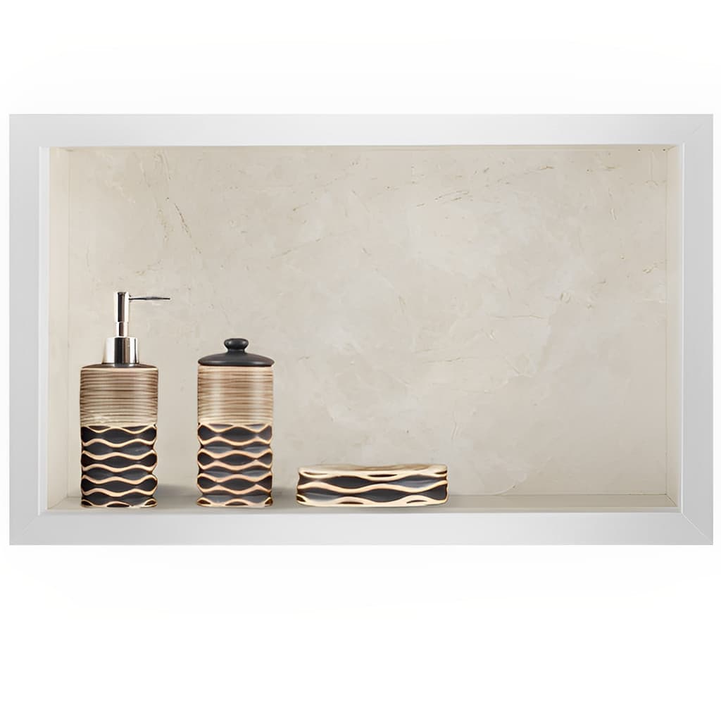 Nicho Porcelanato Bege Borda Branca Aluminio Banheiro 60x32 Embutir