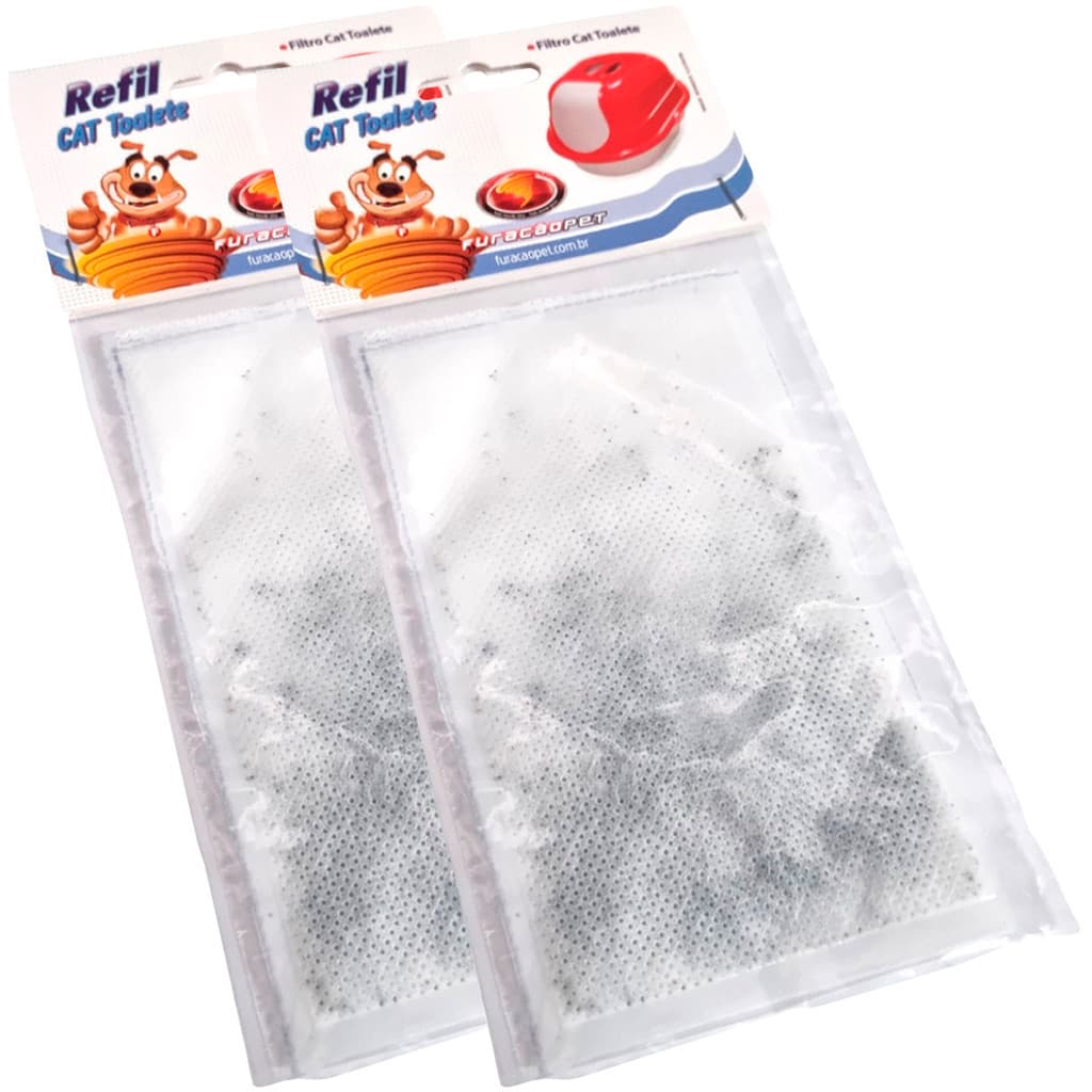 Kit 2 Refis Filtro Carvão Ativado Cat Toalete Cinza Furacão Pet