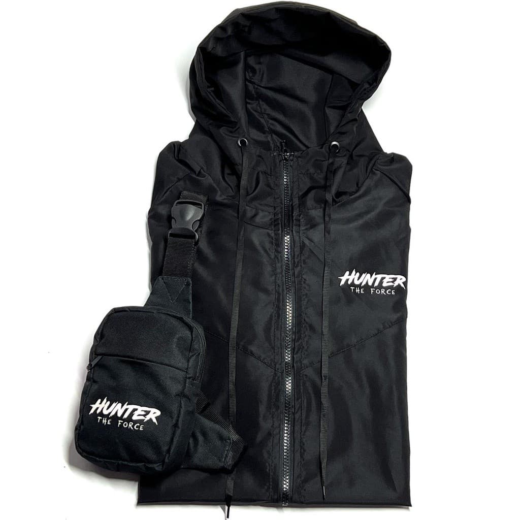 Kit Jaqueta Corta Vento Blusa Masculina Agasalho + Shoulder Bag Preto