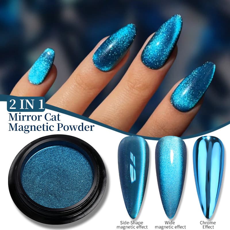 NICOLE DIARY Água Gato Azul Pó Cromado Magnético 2 Em 1 De Esfregão De Espelho Glitter Manicure Decorações