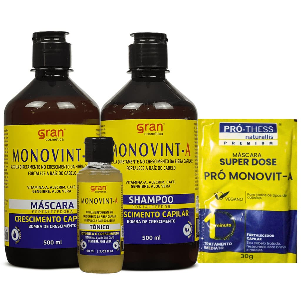 Kit Monovint-A Gran Cosmética Shampoo Máscara e Tônico + Sachê Pro Monovit