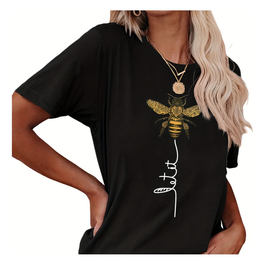 Camiseta Feminina Estampada Abelha Let It Bee Moda Estilo