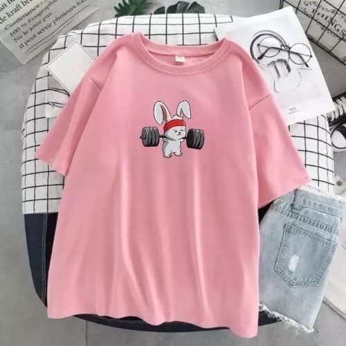 Camiseta De Algodão Minimalista  Treino Coelho Academia Fofo Algodão Top font t-shirt