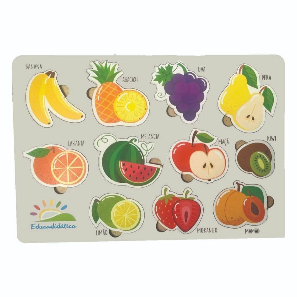 Quebra-Cabeça Frutas, Tabuleiro, Brinquedo Educativo Pedagógico, alimentação Madeira