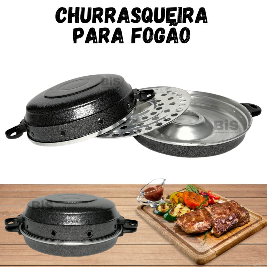 Churrasqueira Em Alumínio Para Fogão Faz Grelhados Grill Churrasco Assar Carnes Peixes Frango Pães