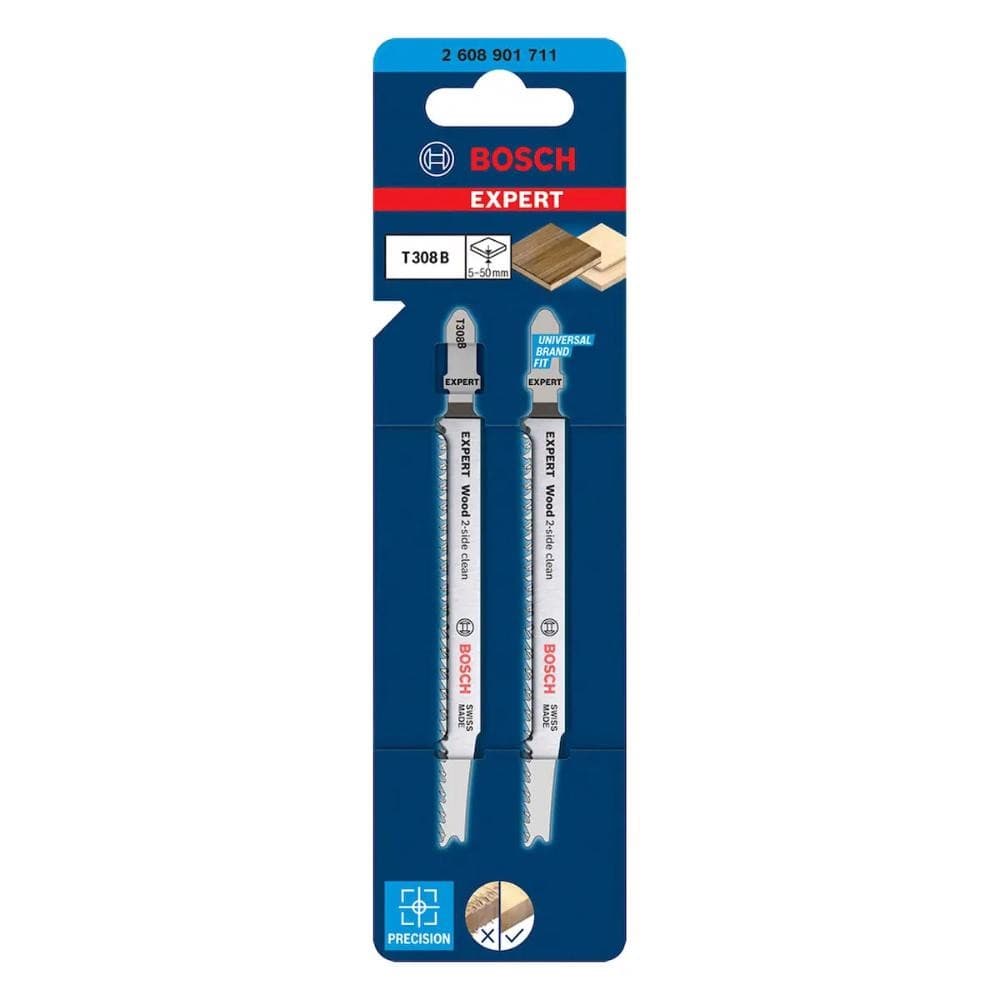 Lâmina T 308 B Madeira para Serra Tico-Tico Wood 2-Side Clean Straight 2 Unidades BOSCH
