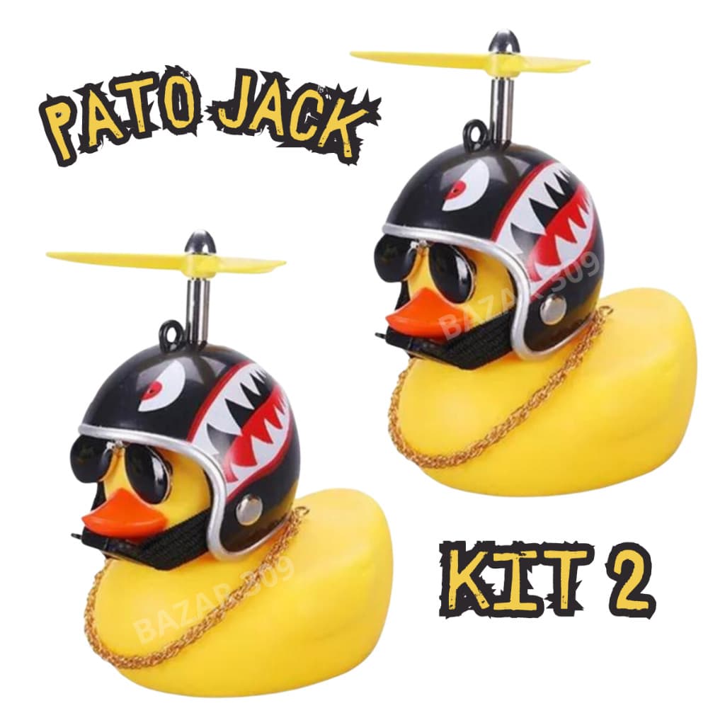 Kit 2 Patinho Jack da Zueira (Com Led) + acessórios -  Pato de Borracha Decora Bike Moto Guidão