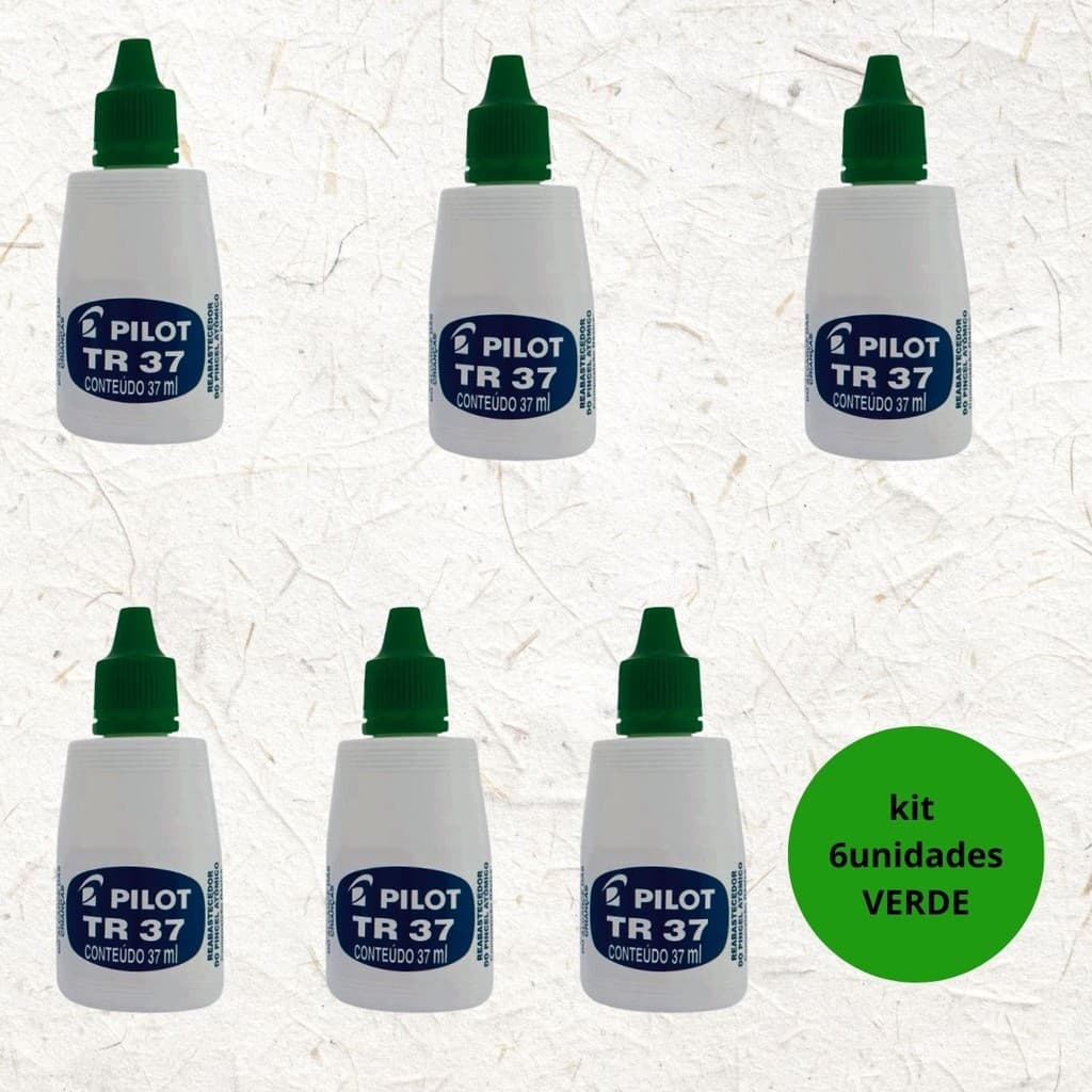 Kit Com 6 Tintas Reabastecedora Permanente 37ml para pincel atômico marcador verde multiuso pilot