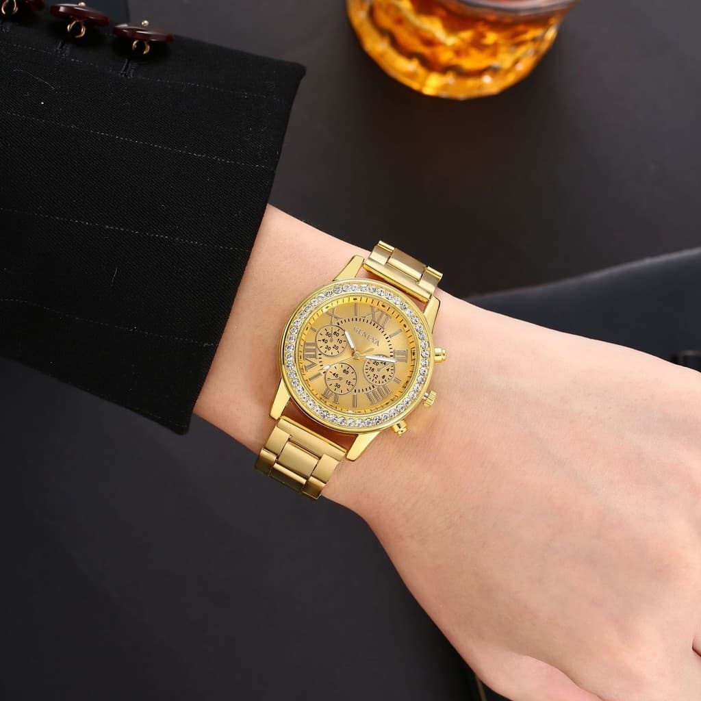 Relógio de pulso com pulseira de aço dourado feminino/relógio feminino da moda/relógio de quartzo relógio de casal &- *-