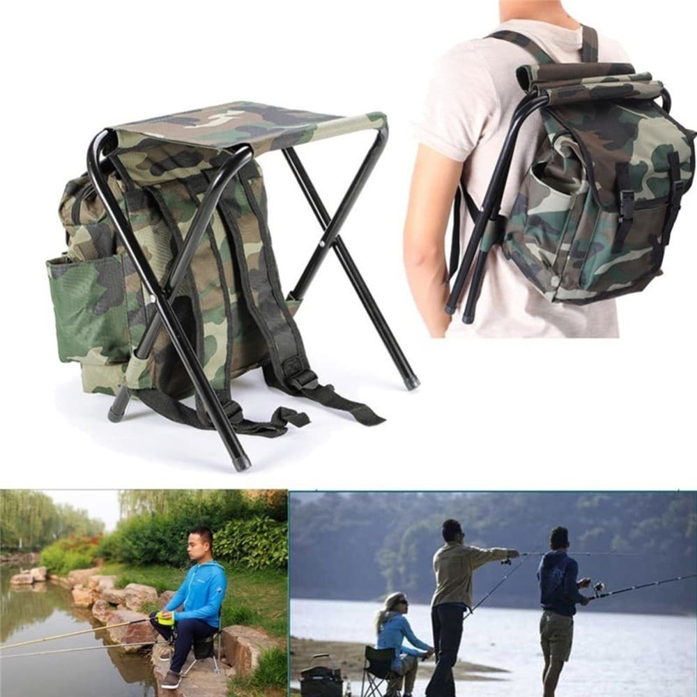 Cadeira Mochila De Pesca Camping Praia Camuflada Dobrável