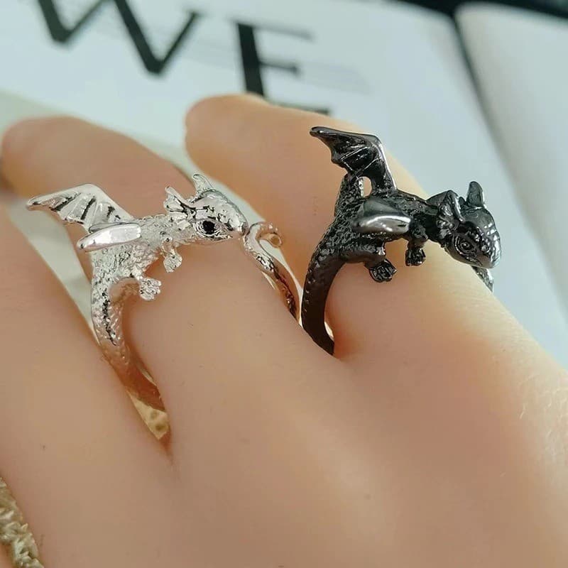 Anéis Voadores Pretos-Acessórios De Jóias De Casal-Vintage , Gótico , Punk-Abertura Ajustável , Metal-Anel Dedo Dragão Preto-Decoração De Roupas