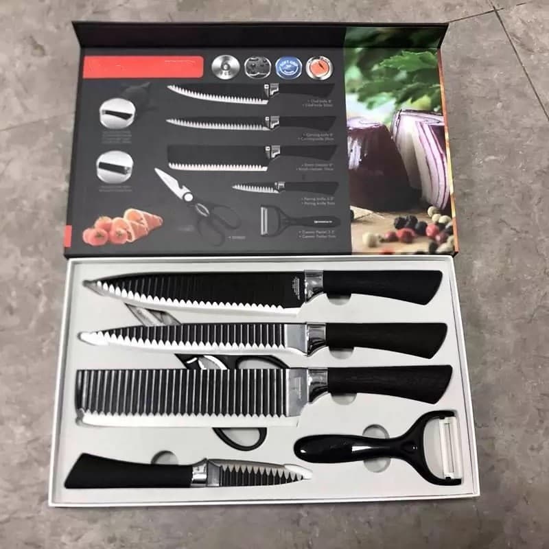 Conjunto de faca extra grossa para churrasco, 6 peças, profissional, antiaderente