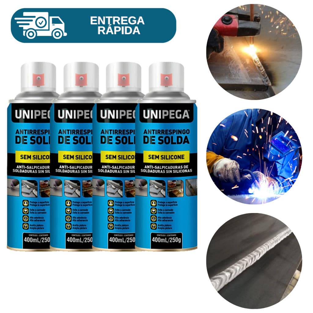 Kit 4 Antirrespingo De Solda Sem Silicone 400ml Permite Pintura Spray Unipega Profisssional
