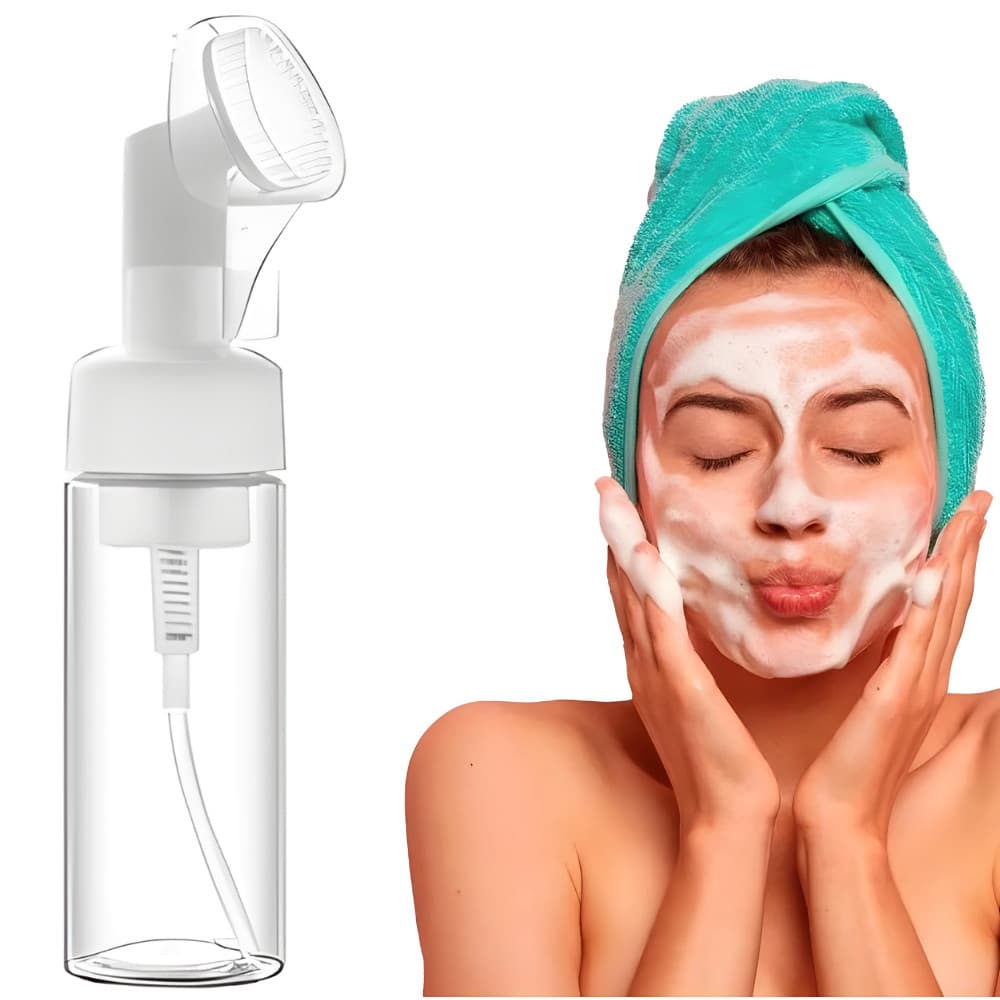 Frasco Pump Espumador Com Escova Esfoliante Espuma Escovinha Limpeza Facial Rosto Skin Care Viagem