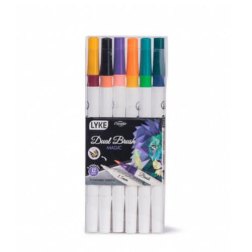 MARCADOR DUAL BRUSH MAGICO (BRUSH+MARKER) 6 CORES - LYKE