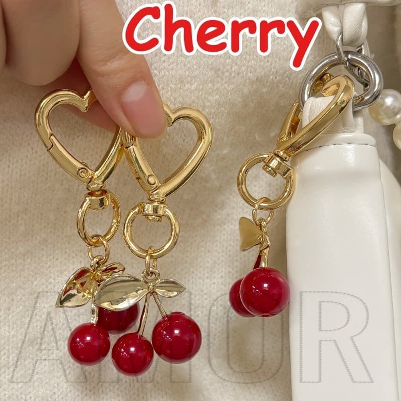 Chaveiro Com Pingente De Cereja Vermelha-Bolsas , Enfeites Decorativos De Carro-Lindos Presentes Para Amigos , Amantes-A