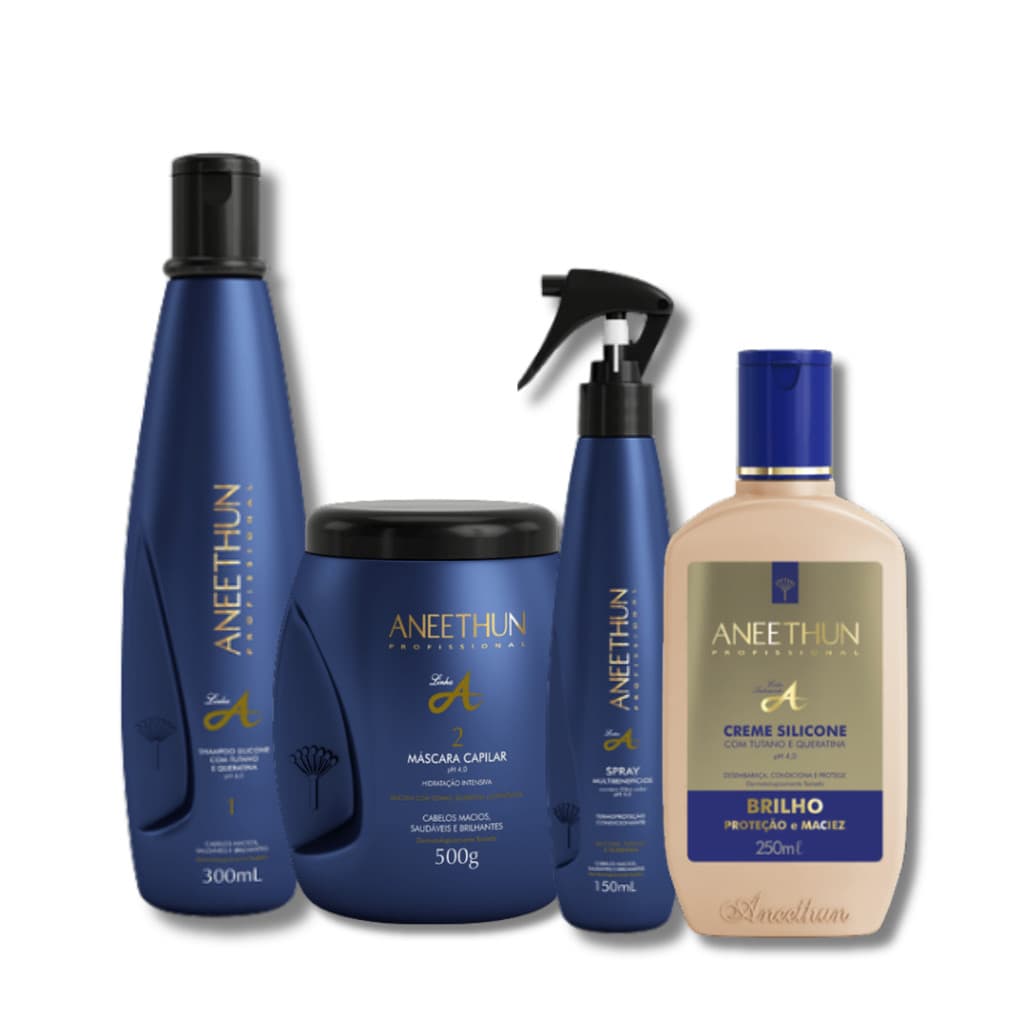 kit linha A Shampoo+ mascara+ creme de silicone + Spray Multibenefícios Aneethun
