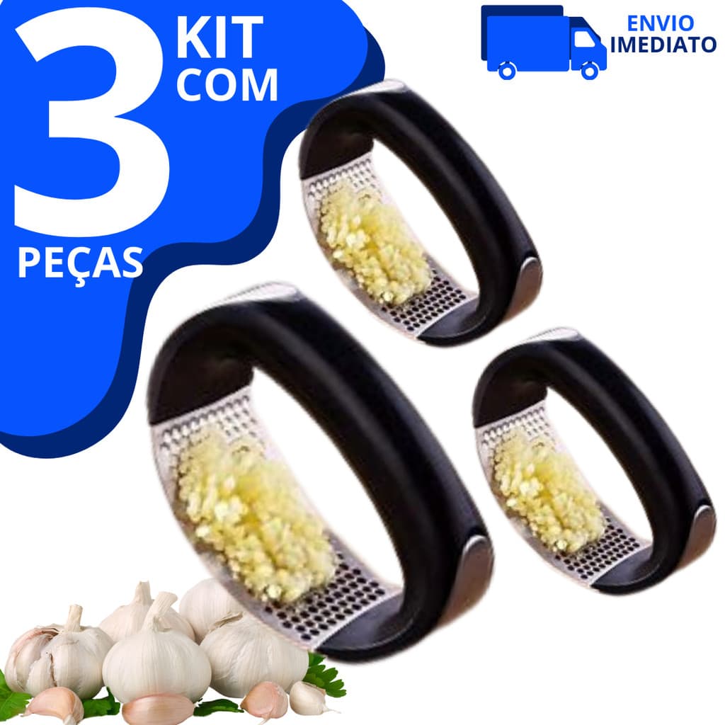 Kit 3 Espremedor Triturador Amassador De Alho Manual De Inox A Pressão Para casa e Restaurantes