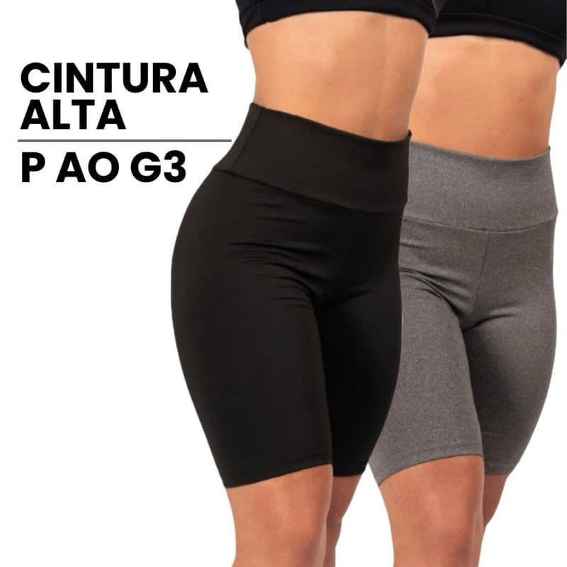 Kit 2 Bermudas Legging Femininas P ao G3 Plus Size Suplex Academia Meia Coxa Cintura Alta Grosso Zero Transparência