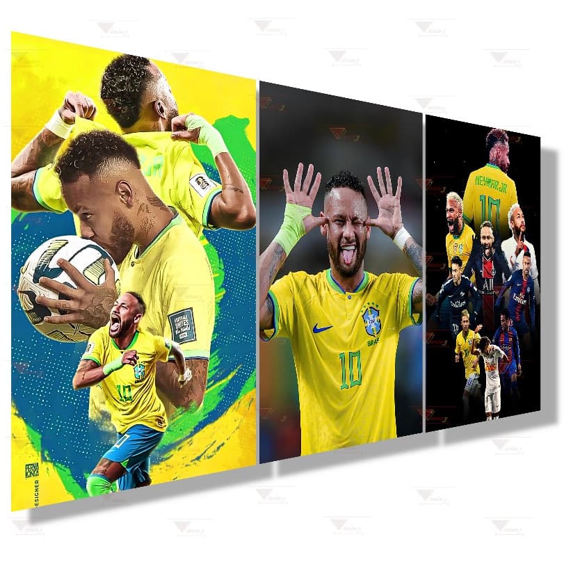 Kit 3 Quadros Neymar Junior Brasil Futebol Excelente Qualidade