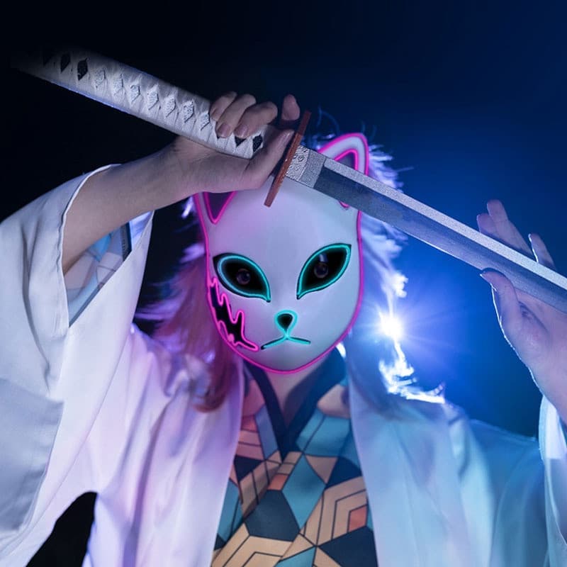 Máscara de Halloween Makomo Cosplay Demônio HOTWIND LED Anime Demon Slayer Tanjiro Sabito J9L2
