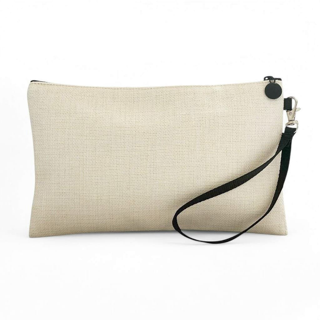 Necessaire de Poliéster Bege com Zíper Preta para Sublimação - 15x24cm