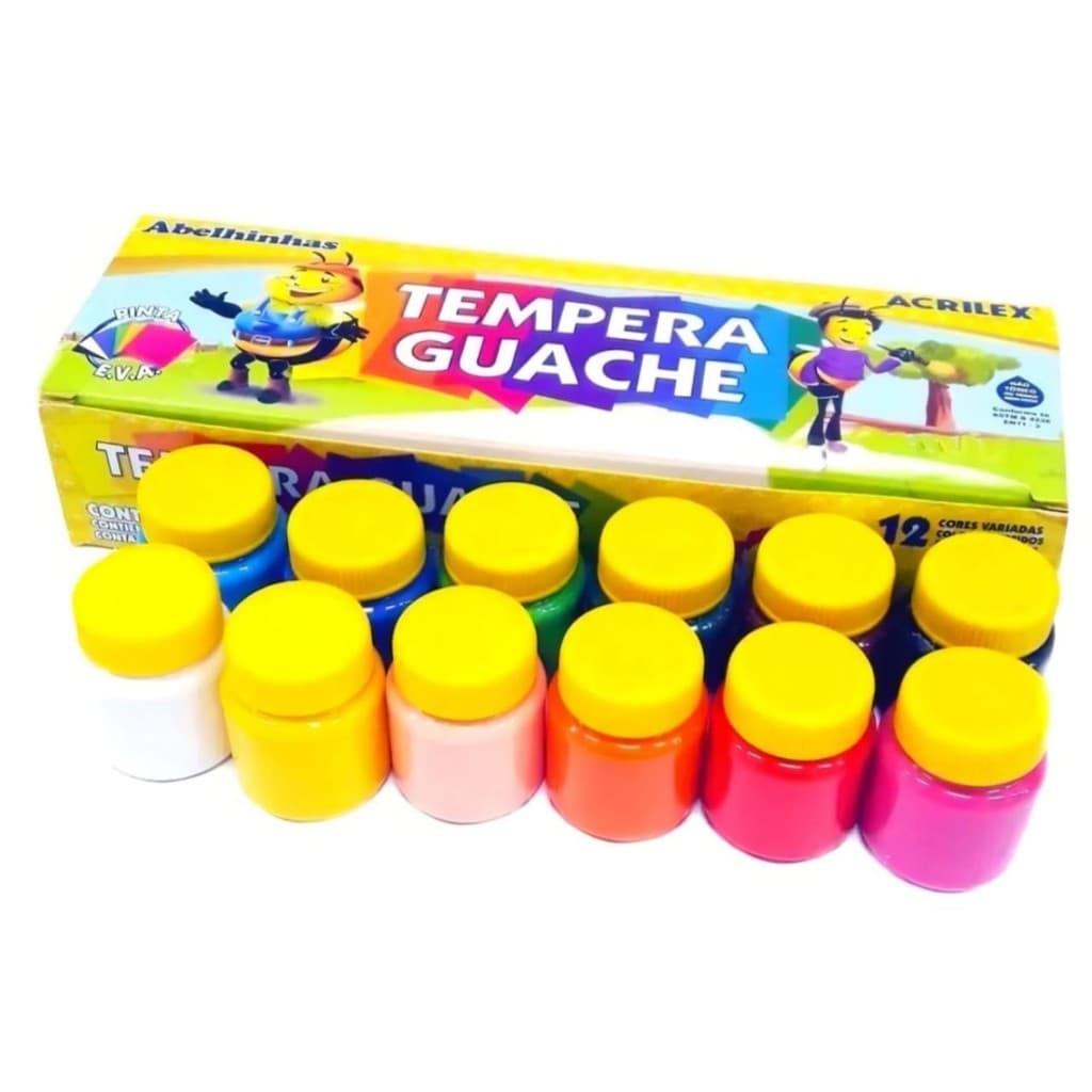 Tinta Tempera Guache Escolar 12 Cores 15ml Acrilex