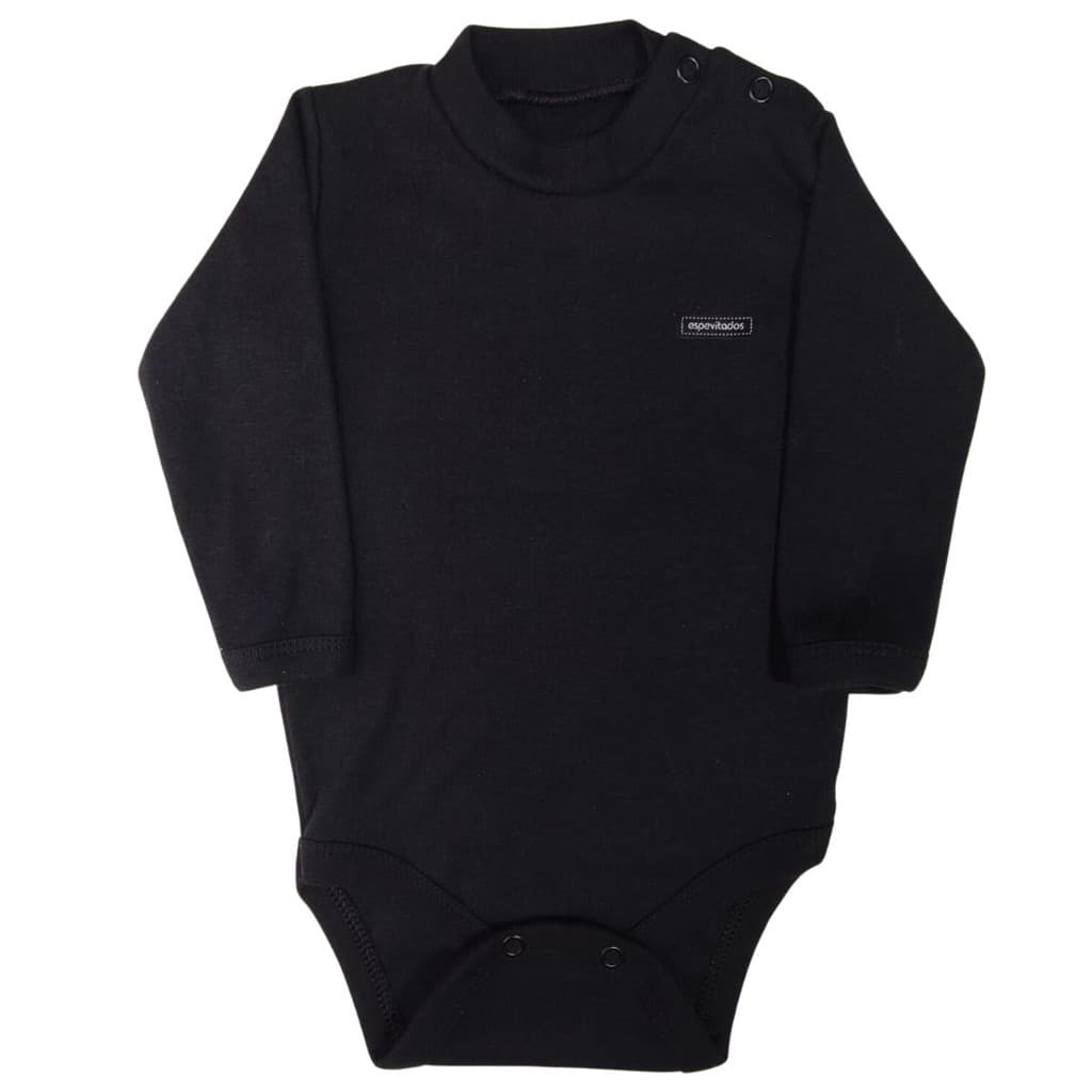 Body longo canelado BB Básico preto com gola alta