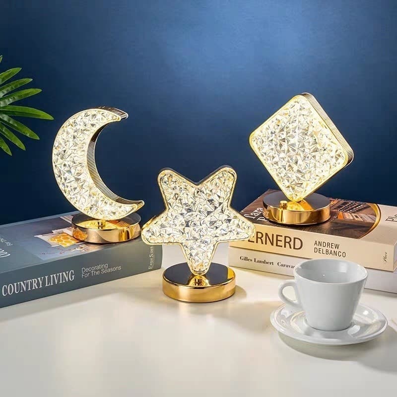 Luminária De Mesa Lua Luxuosa Cristal Acrílico Quarto - 3 Tons De Led