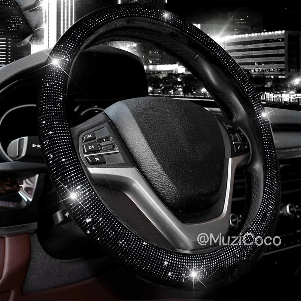 Universal 38CM Rhinestones Tampa Do Volante Com Protetor Antiderrapante Respirável Para Carro Diamante Cristalino