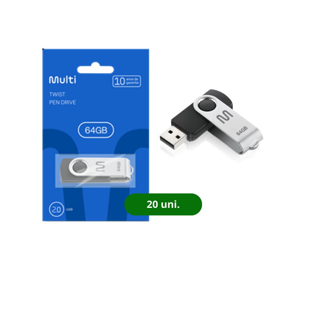 Pen Drive Twist 64GB 20 unidades Preto Multi - PD590K