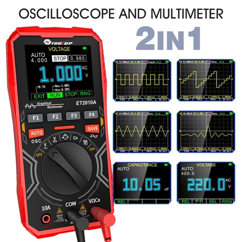 TOOLTOP ET2010A 1MHz 2.5MSPS Osciloscópio Multímetro 2 em 1 Tela Colorida Para Inspeção De Manutenção De Automóveis