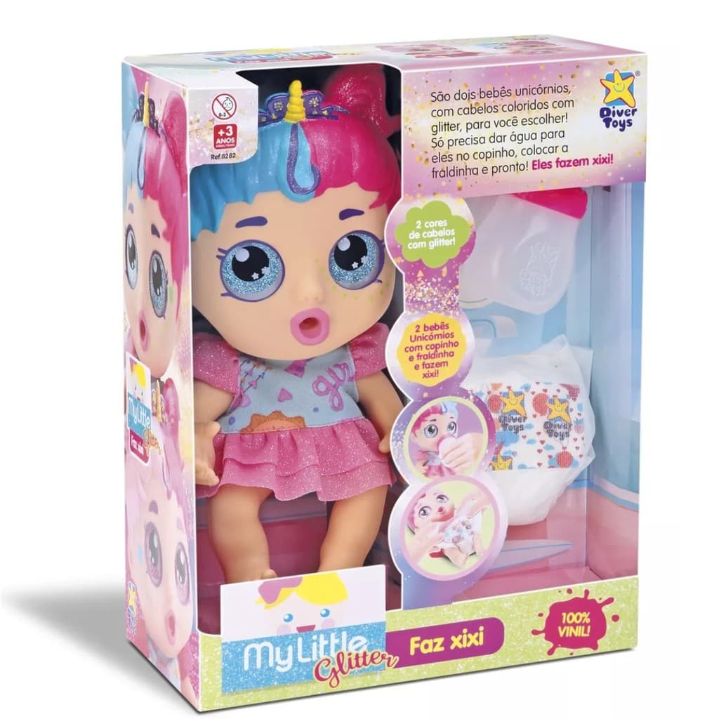 Boneca Brinquedo My Little Glitter Faz Xixi DiverToys