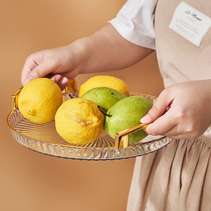 Bandeja Organizadora Decorativa Multiuso Para Servir Nórdica Com Alça e Detalhe em Dourado Decoração de Mesa