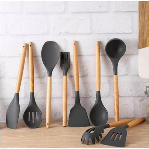Kit 12 conjunto utensílios Silicone De Cozinha Colher escumadeira concha escumadeiras fouet espatula de cozinha pegador de macarrao