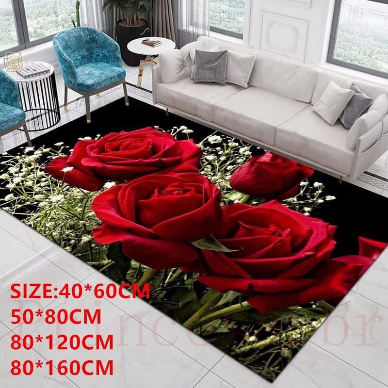 Tapete De Banho Com Flores De Rosa Vermelha Colorida Moderna Para Decoração Da Sala De Estar Sofá Mesa De Área Grande Tapetes De Banheiro Piso Antiderrapante