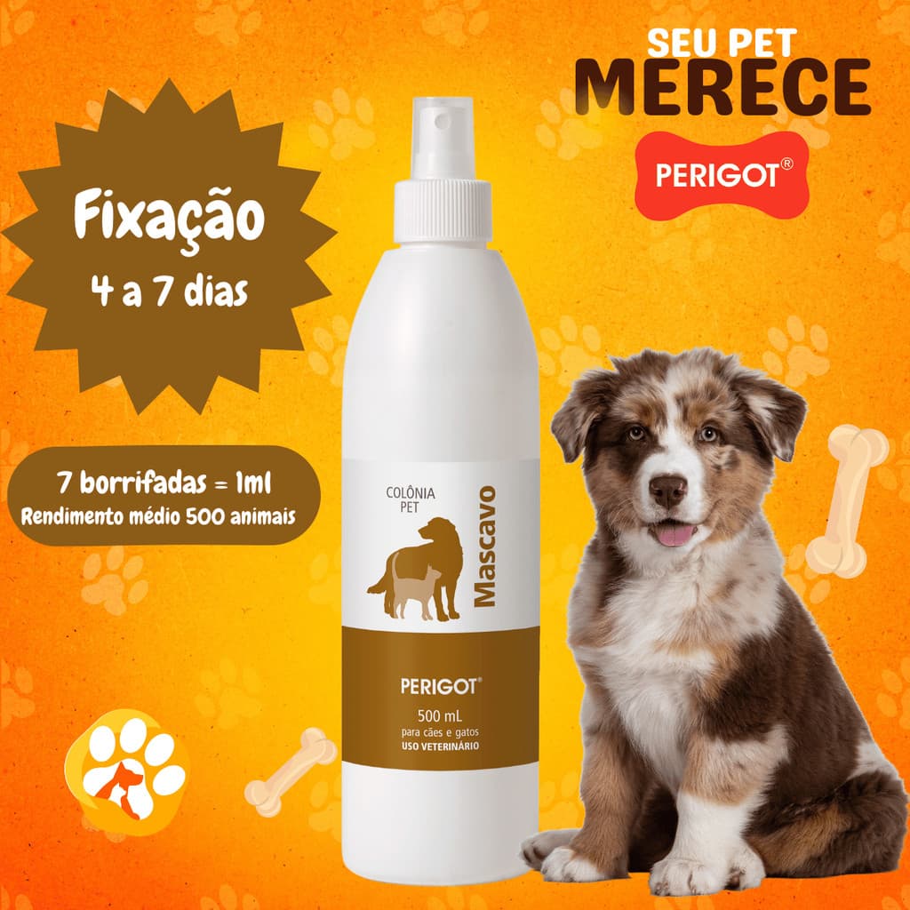 Perfume Alta Fixação Colônia Mascavo Profissional Perigot 500ml para Cães e Gatos