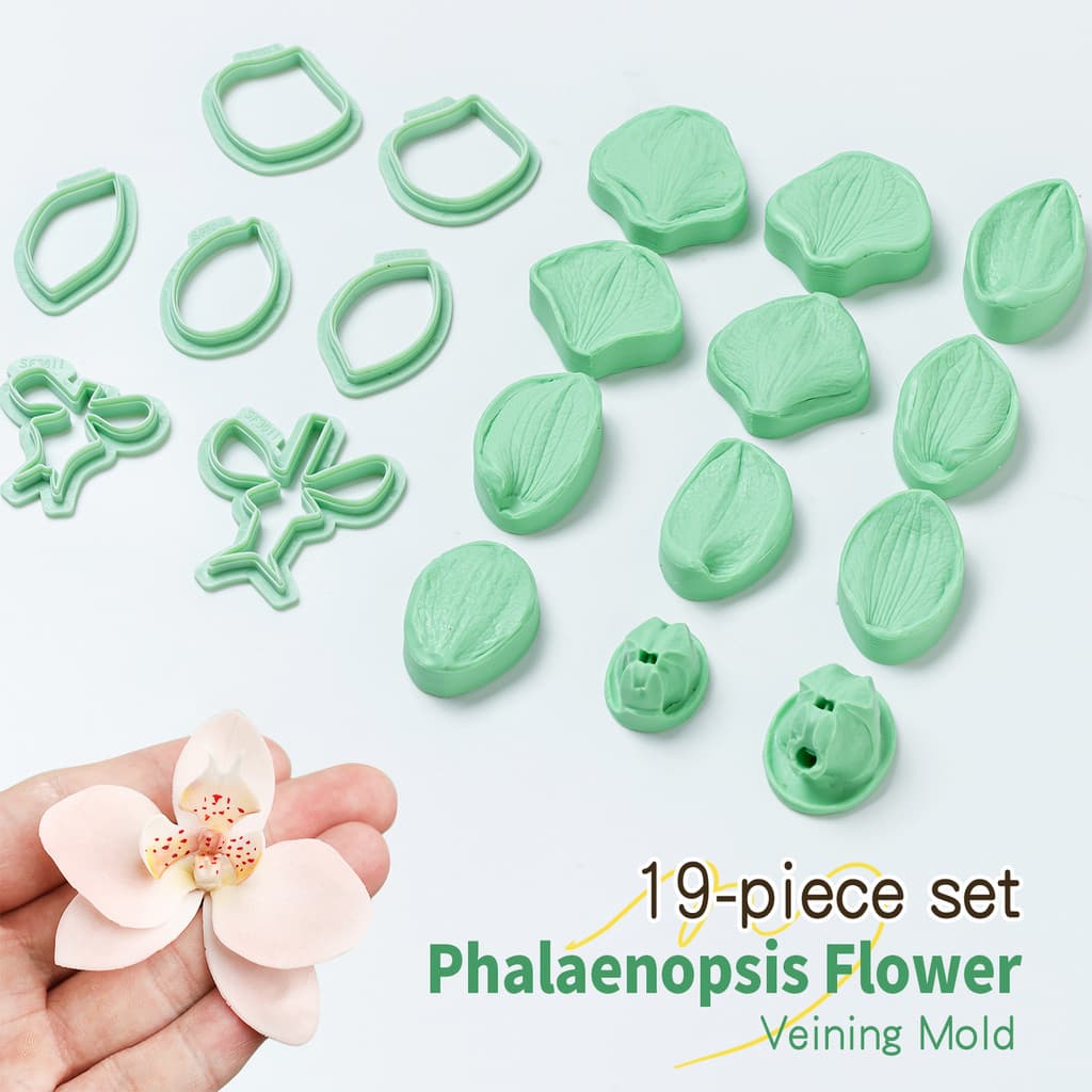 Conjunto De Moldes De Fondant De Flor De Orquídea Borboleta , 19 Peças , Pétala , Estame , Molde De Silicone Com Cortadores De Plástico , Argila Faça Você Mesmo , Artesanato Manual Para Decoração De Bolo
