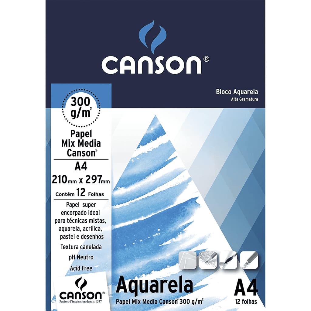 Bloco Mix Media Aquarela A4 300g/m2 12 folhas - 66667180