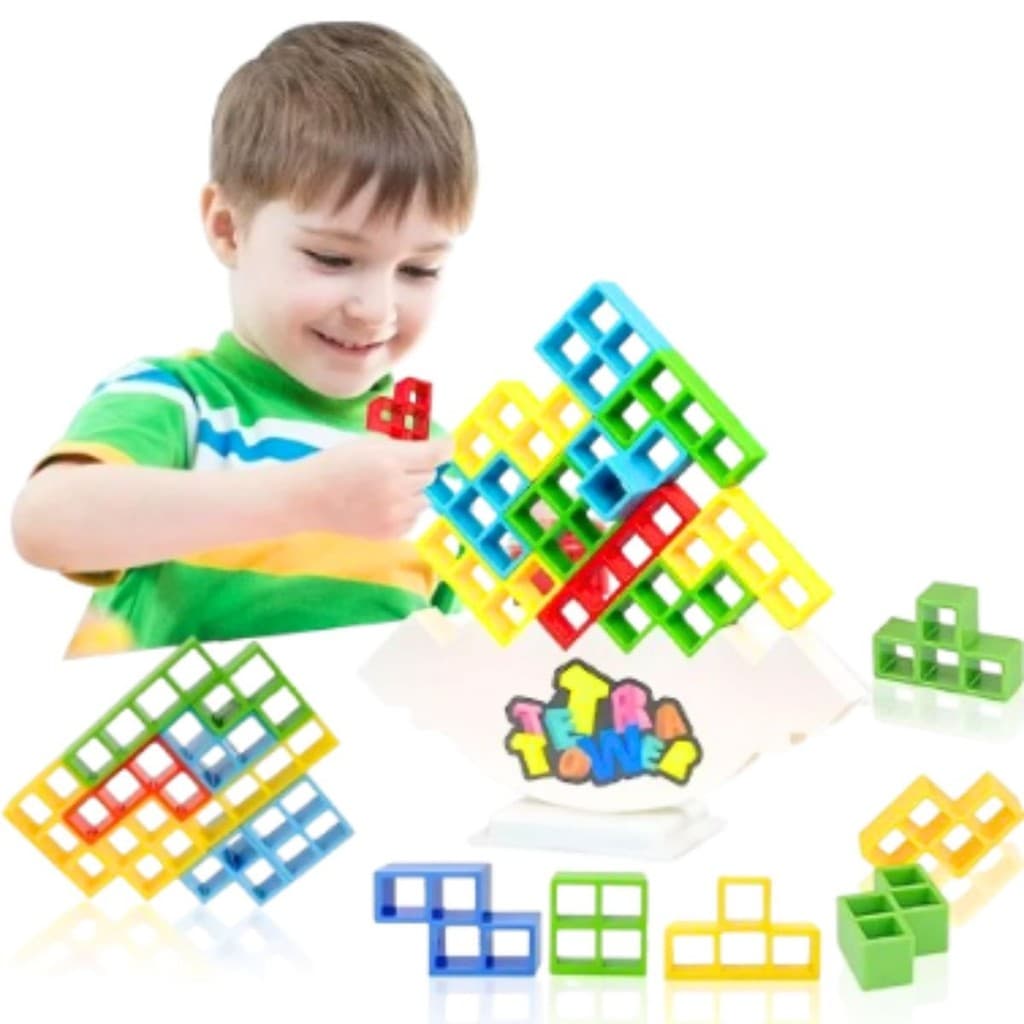 Jogo Torre Encaixe Equilibre Blocos Tetris Caiu Perdeu Tower Equilíbrio Montagem De Blocos Brinquedo Criança Educativo