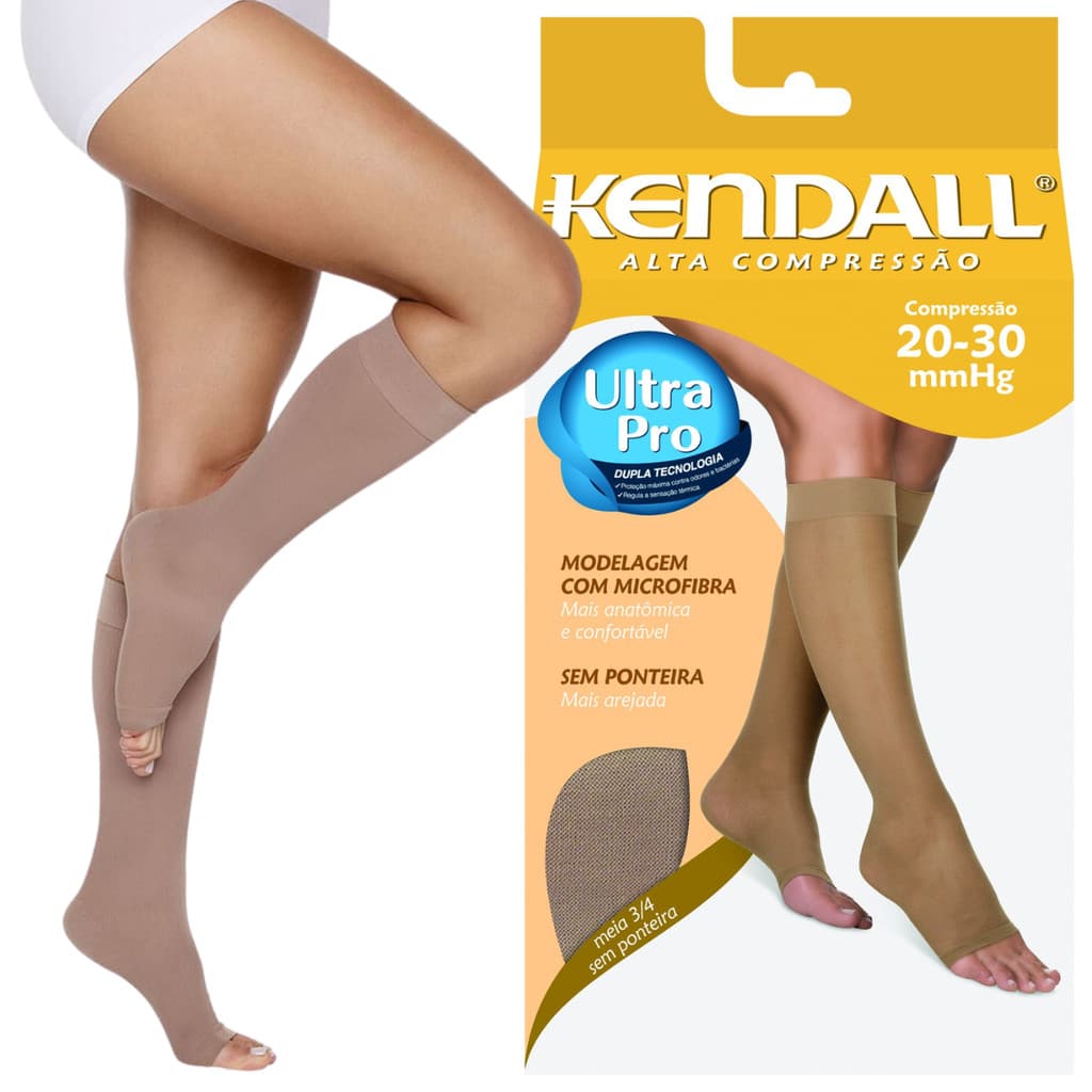 Meia Kendall Alta Compressão 3/4 Sem Ponteira 20-30mmhg Feminina
