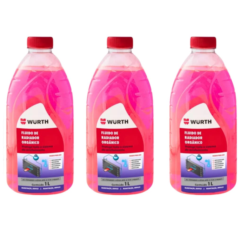 Kit 3 Aditivo Rosa 1L Solução Prática Para Radiadores Wurth