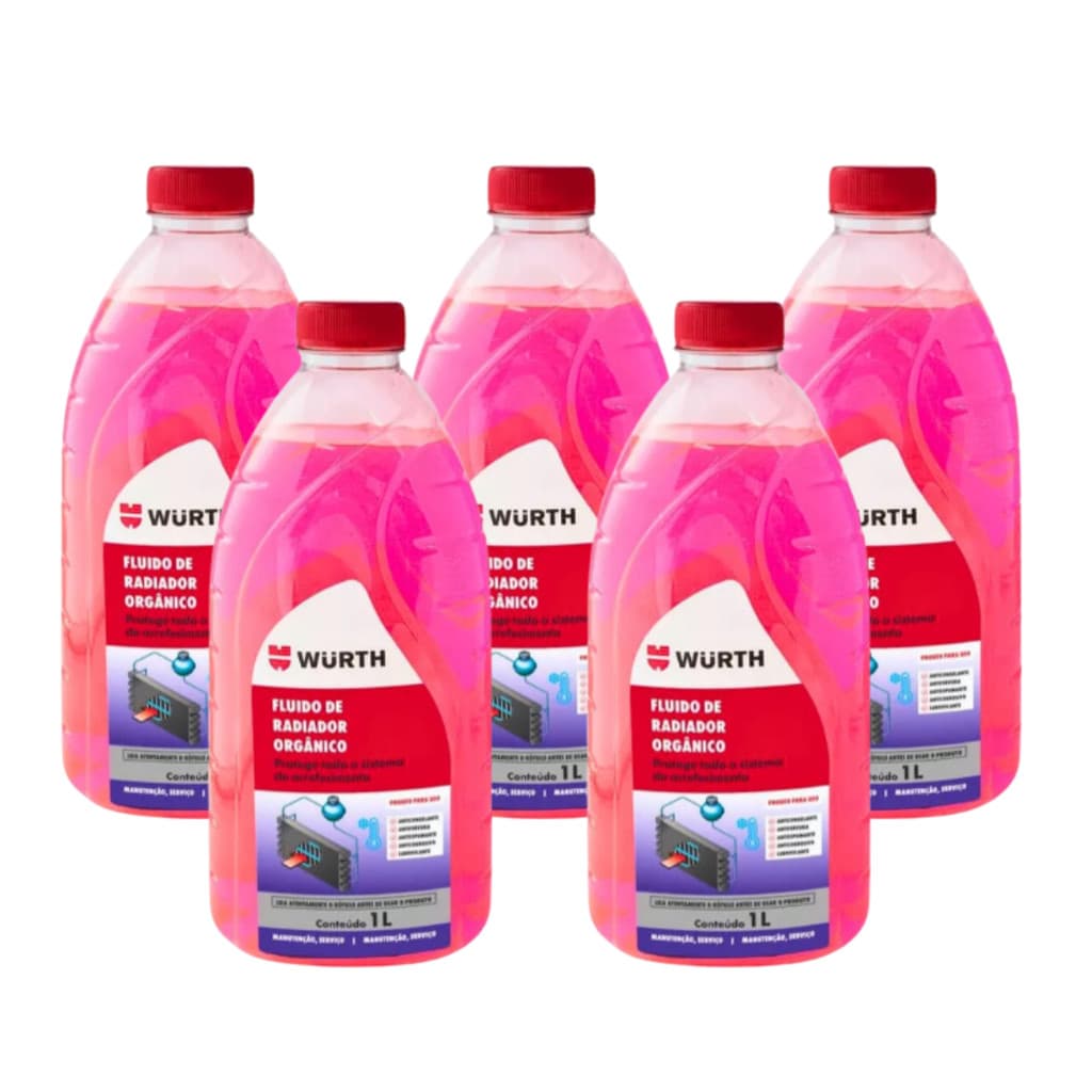 Kit 5 Aditivo Rosa para Radiador 1L Concentrado Wurth