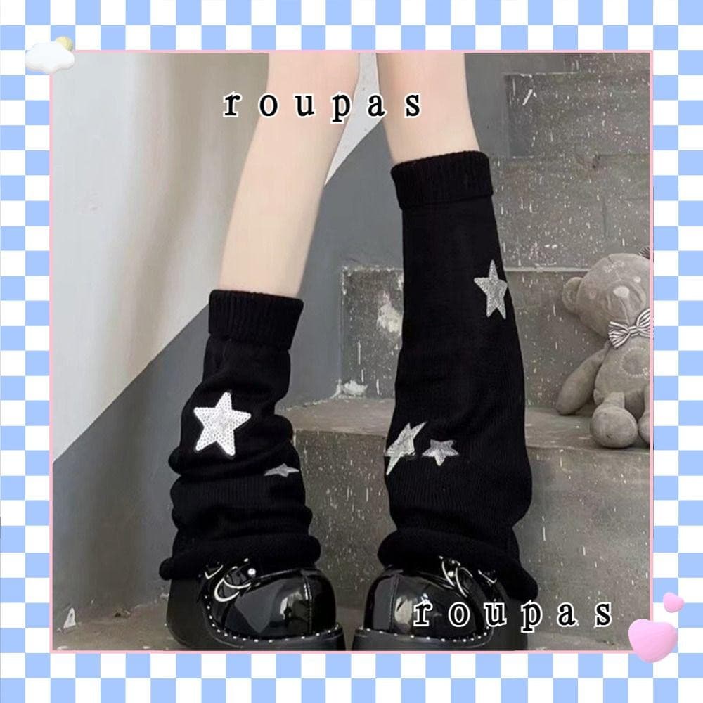 Meias Altas Da Coxa ROUPAS , Polainas De Malha Estrela Quente De Algodão , Preto Branco Cinza