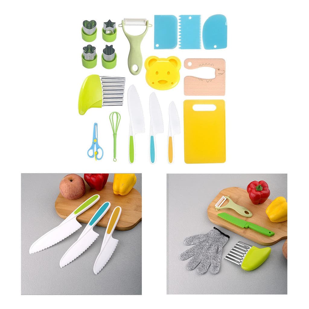 Conjunto De Brinquedos De Cozinha Montessori 17 Peças Infantil Didático Com Facas Seguras Presente Educativo